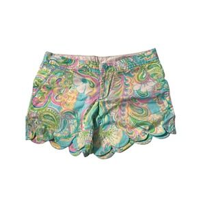 Lilly Pulitzer Buttercup Scalloped Shorts Colorful Floral Print‎ Cotton Blend
